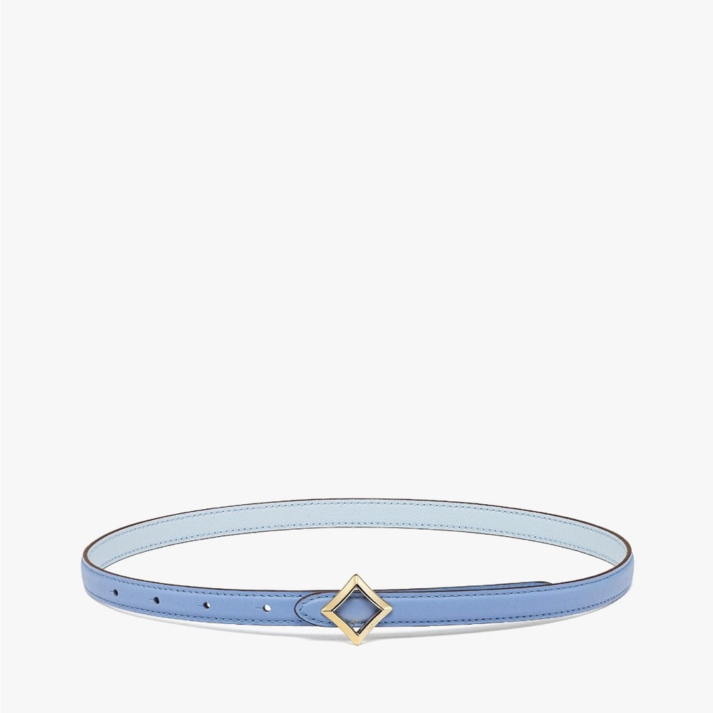MCM Sky Blue Belt with Gold Diamond Buckle